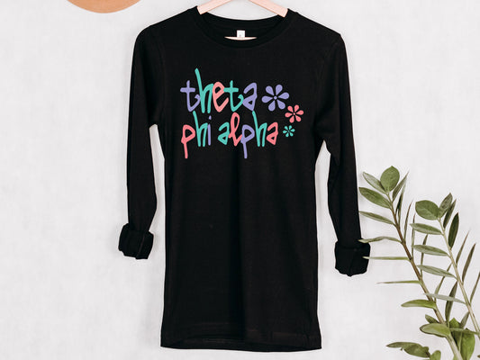 Theta Phi Alpha Colorful Floral Sorority Long Sleeve T-shirt _ 2627g