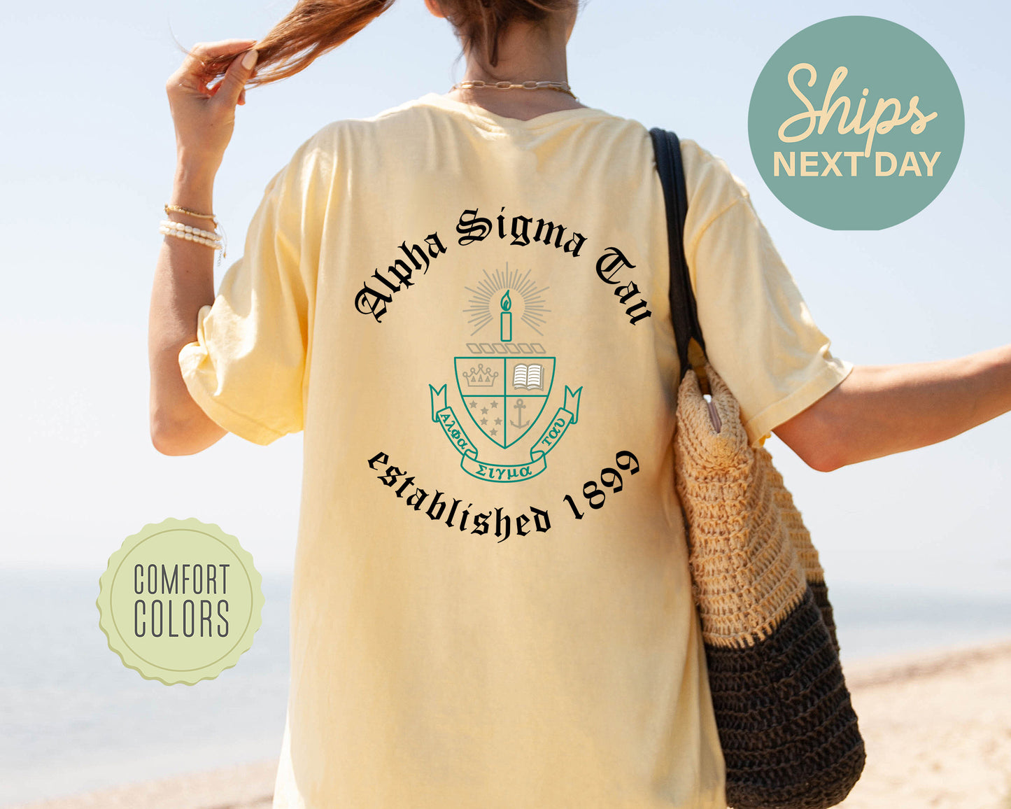 Alpha Sigma Tau Old English Crest Comfort Colors Sorority T-shirt _ 32927g