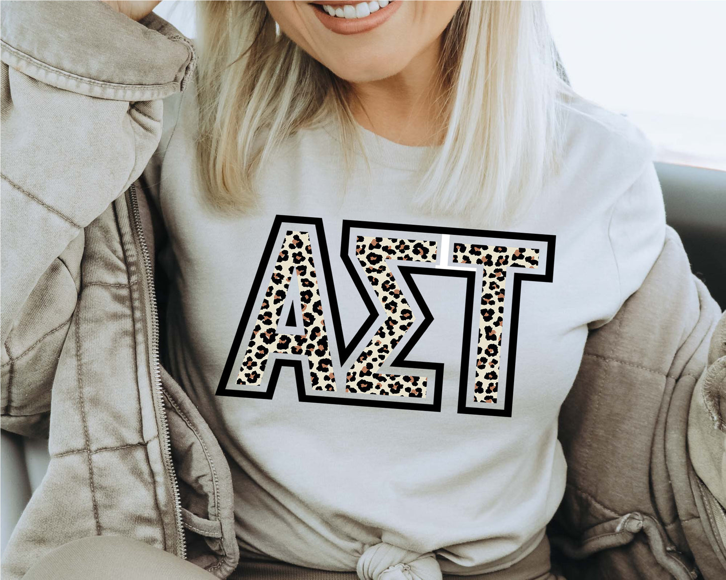 Alpha Sigma Tau Safari Style Letters Sorority T-shirt _ 30442g