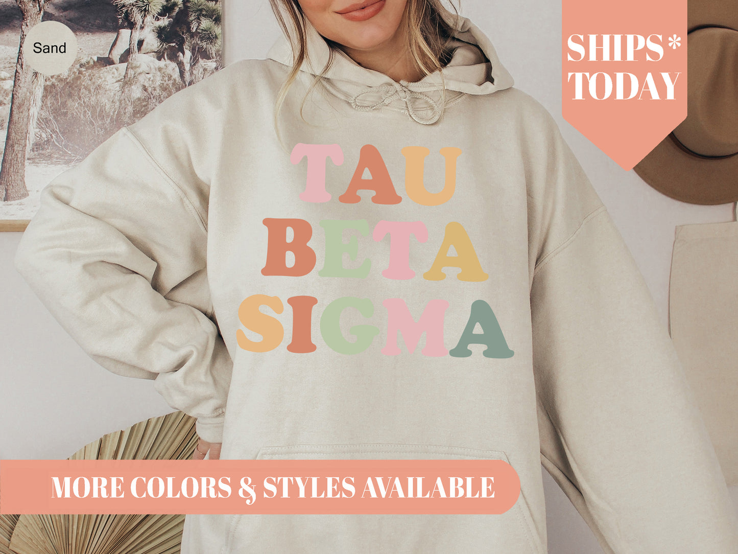 Tau Beta Sigma Bright and Colorful Sorority Hoodie _ 3481g