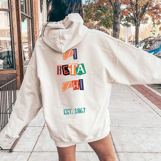 Pi Beta Phi Letter Cuts Sorority Hoodie  _ 35907g