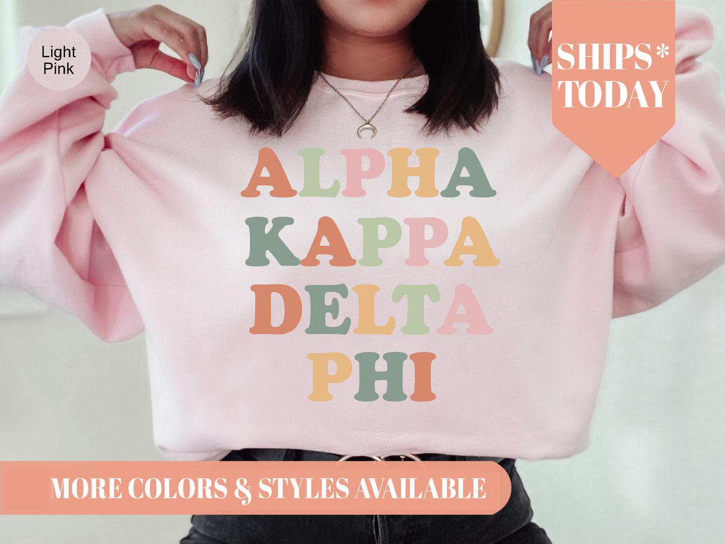 Alpha Kappa Delta Phi Bright and Colorful Sorority Sweatshirt _ 3467g