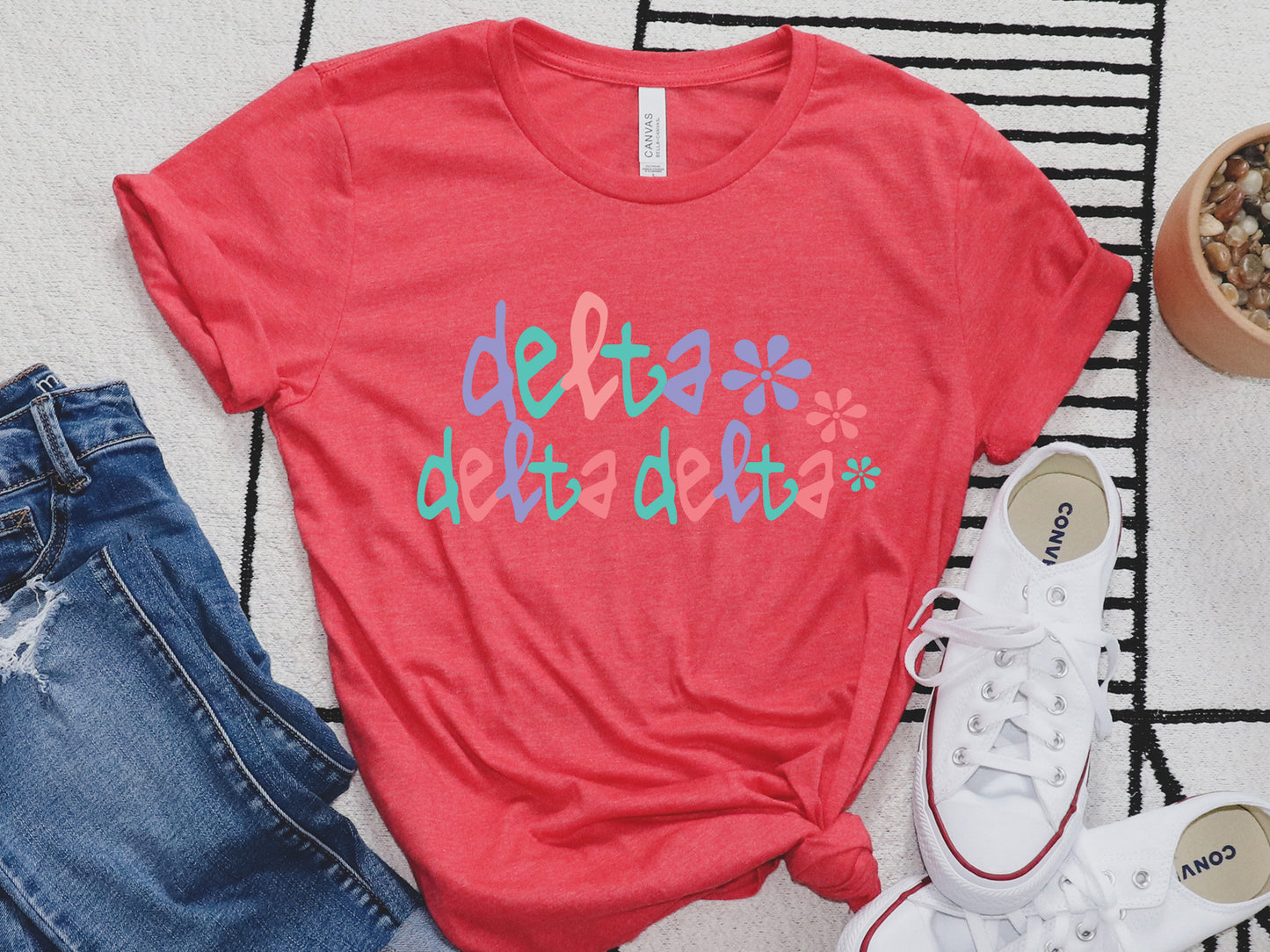Delta Delta Delta Colorful Floral Sorority T-shirt _ 2613g