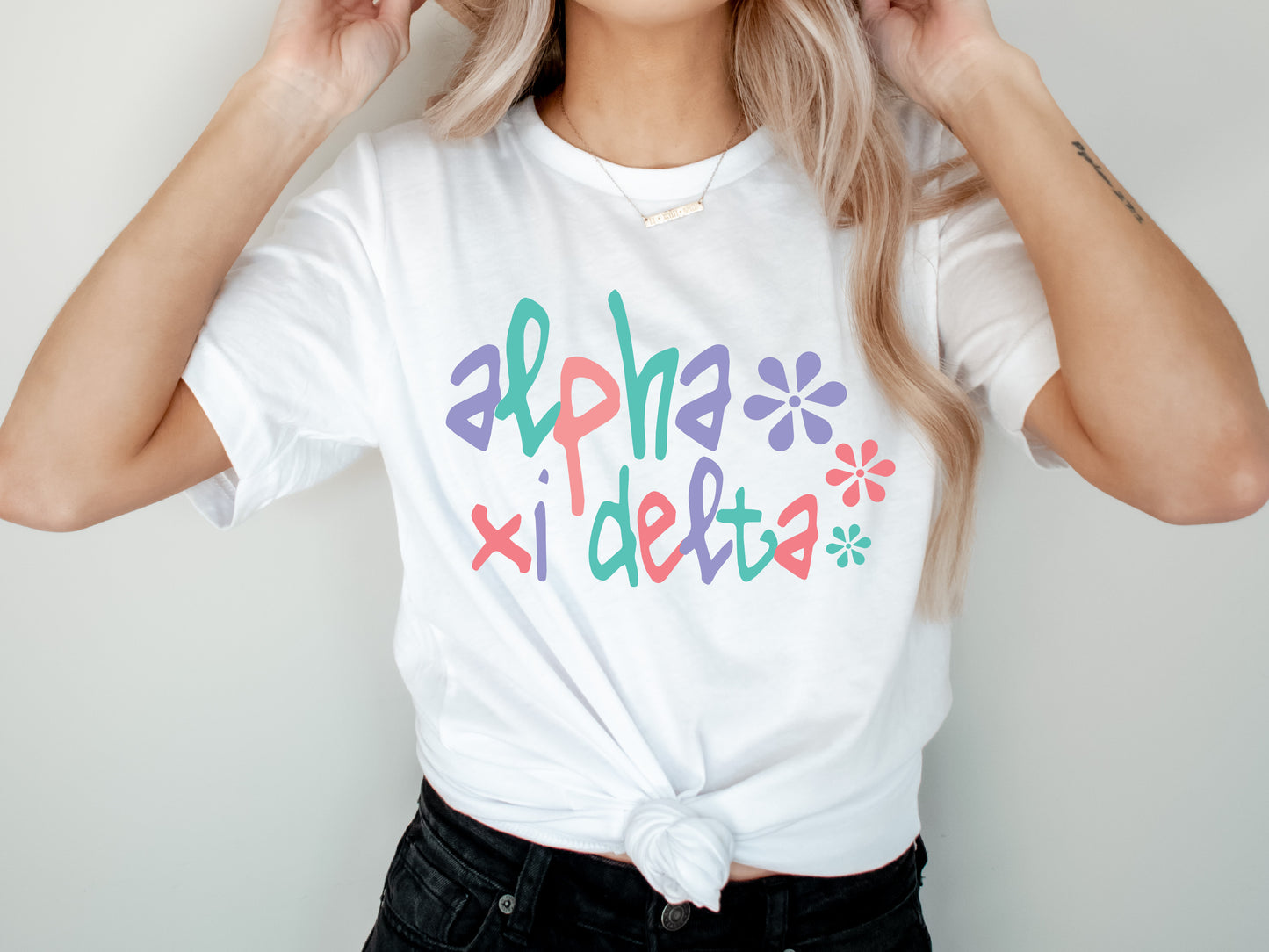 Alpha Xi Delta Colorful Floral Sorority T-shirt _ 2611g