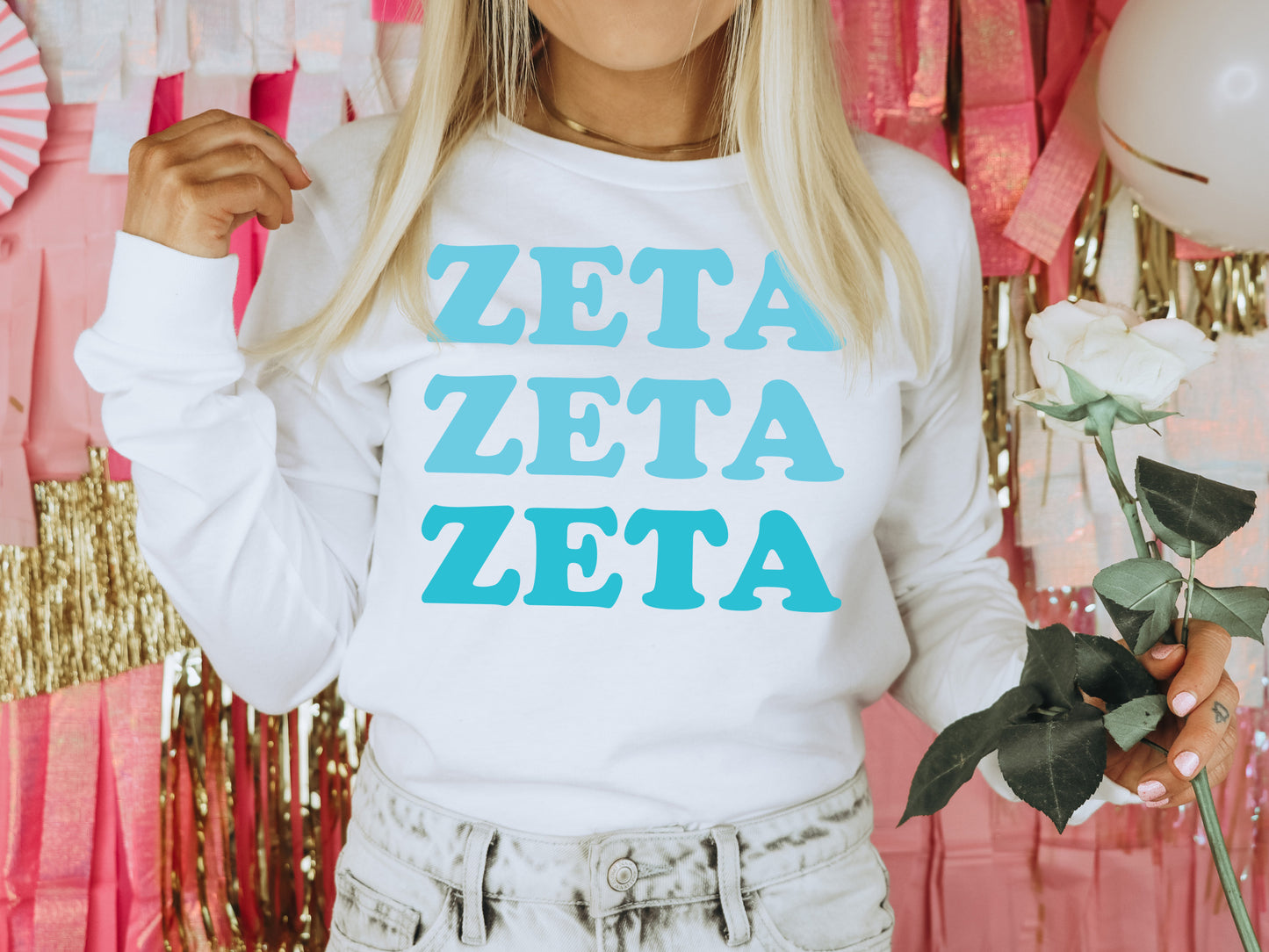 Zeta Tau Alpha Touch of Blue Sorority Long Sleeve T-shirt _ 2602g