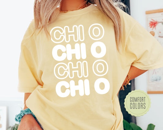 Chi Omega Bold Bubble Letter Comfort Colors Sorority T-shirt _ 2221g