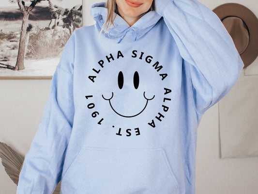 Alpha Sigma Alpha Smiley Face Halo Sorority Hoodie _ 2505g