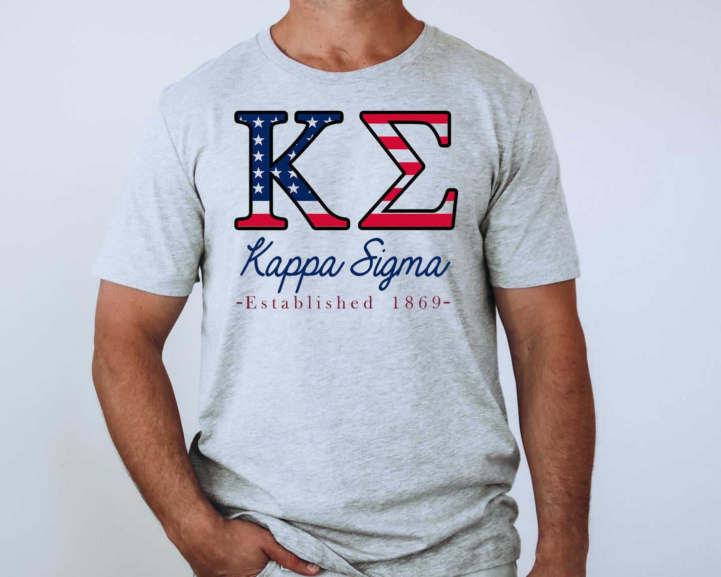 Kappa Sigma American Flag Letters Fraternity T-shirt _ 1167g