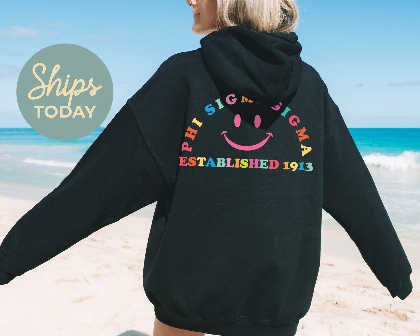 Phi Sigma Sigma Gleaming Smiley Face Sorority Hoodie _ 33069g
