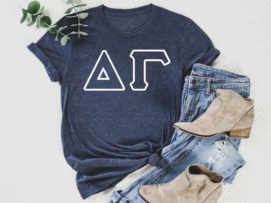 Delta Gamma White Letter Outline Sorority T-shirt _ 30802g