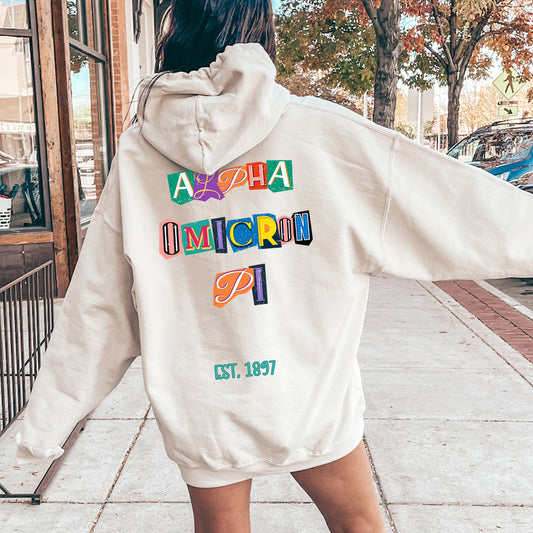 Alpha Omicron Pi Letter Cuts Sorority Hoodie _ 35891g