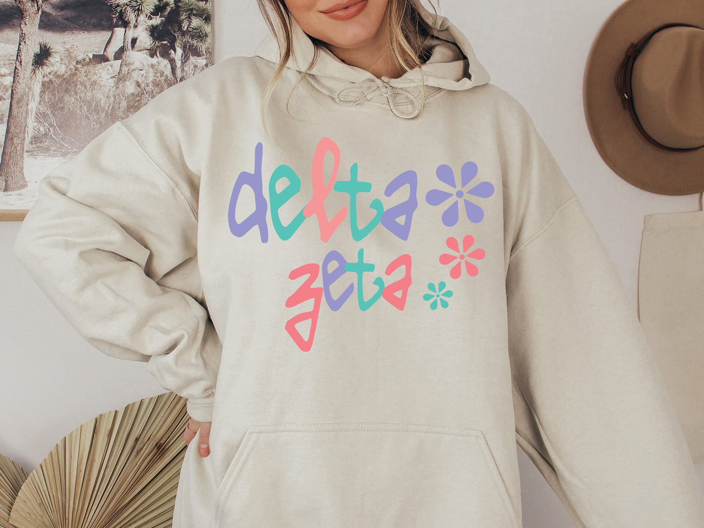 Delta Zeta Colorful Floral Sorority Hoodie _ 2616g