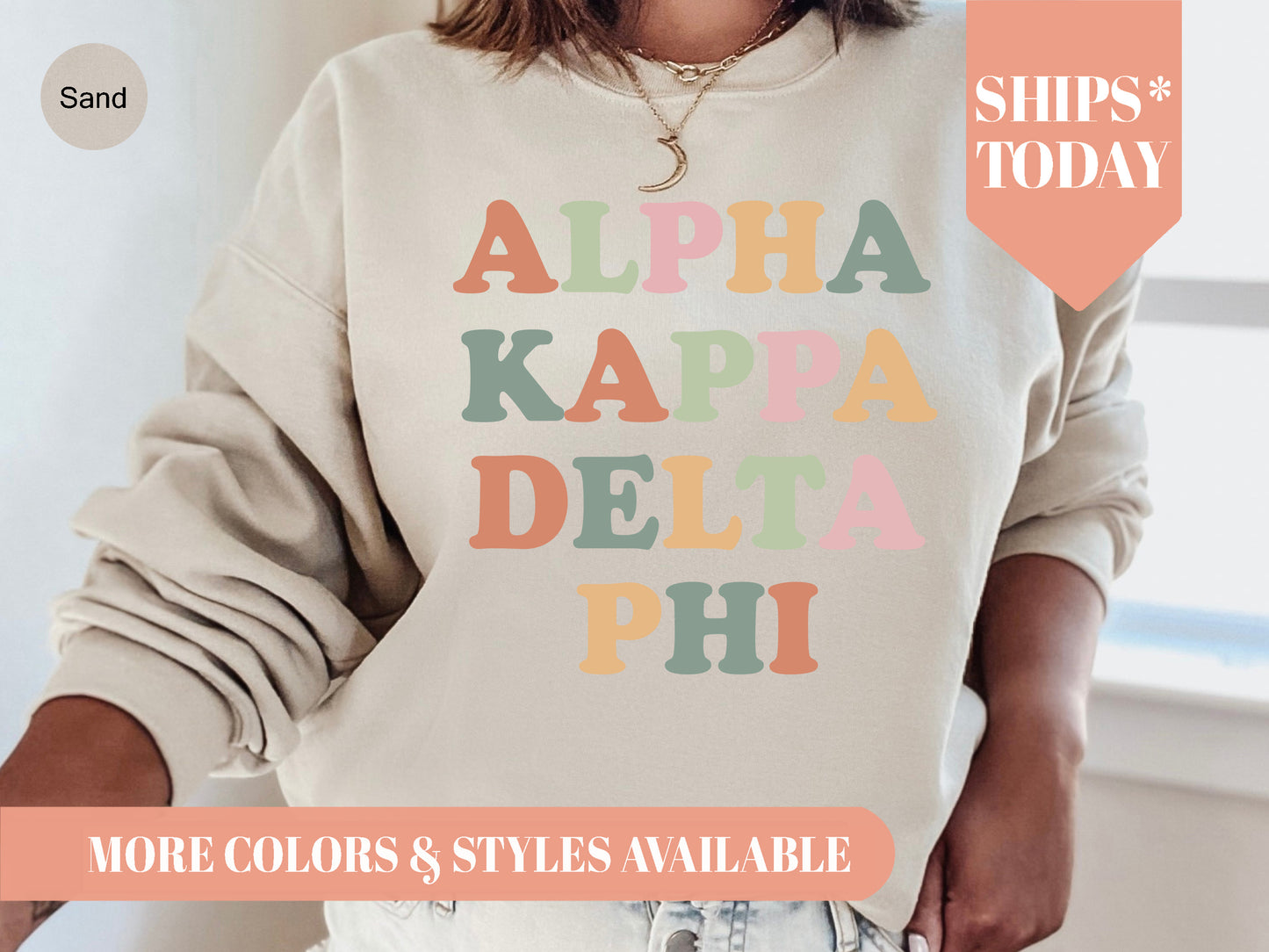 Alpha Kappa Delta Phi Bright and Colorful Sorority Sweatshirt _ 3467g