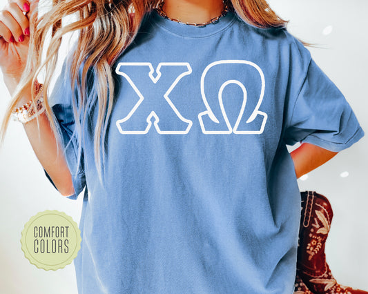 Chi Omega White Letter Outline Comfort Colors Sorority T-shirt _ 30800g