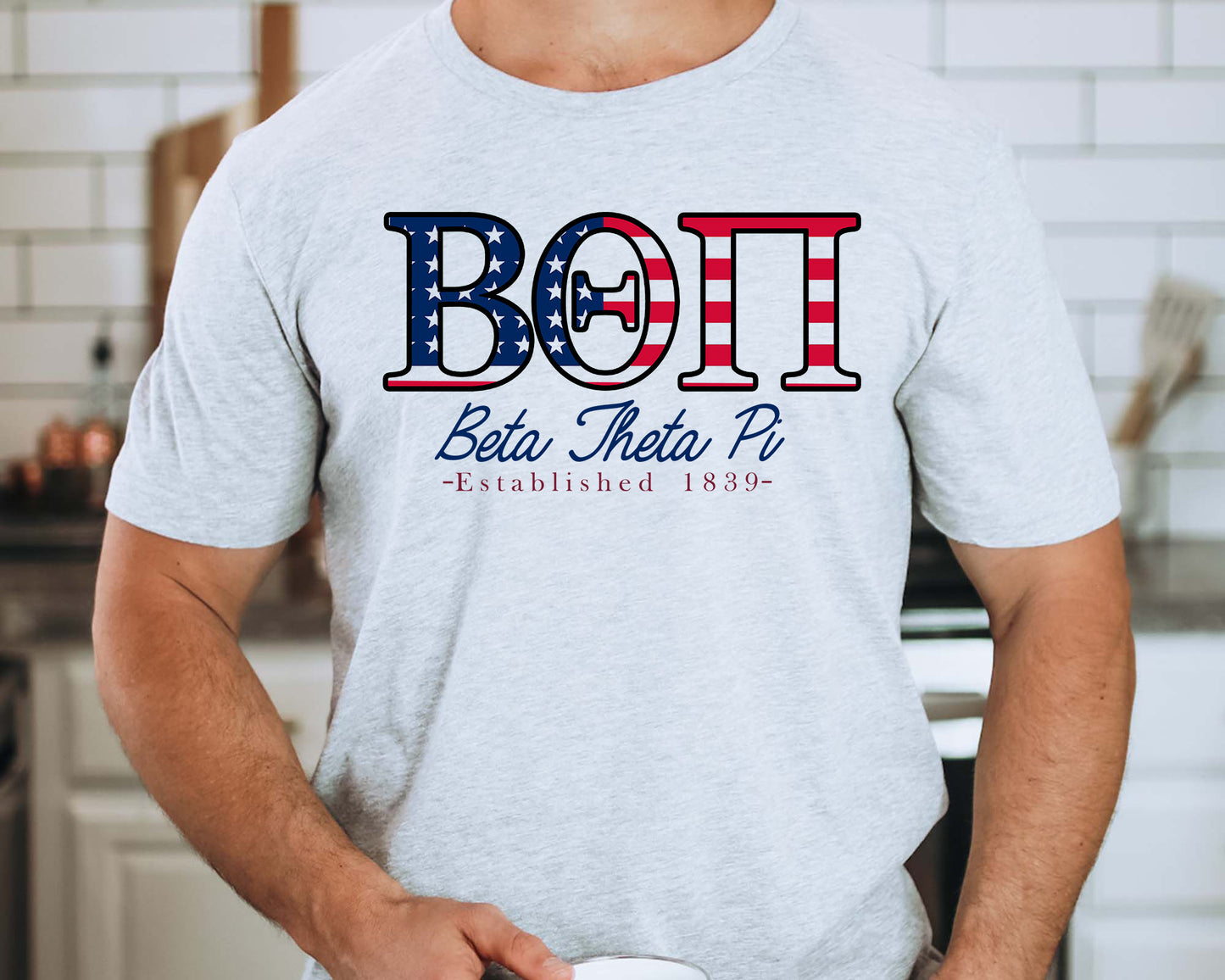 Beta Theta Pi American Flag Letters Fraternity T-shirt _ 1159g