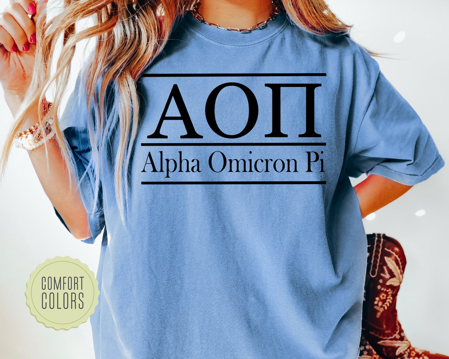 Alpha Omicron Pi Bold Statement Comfort Colors Sorority T-shirt _ 288g
