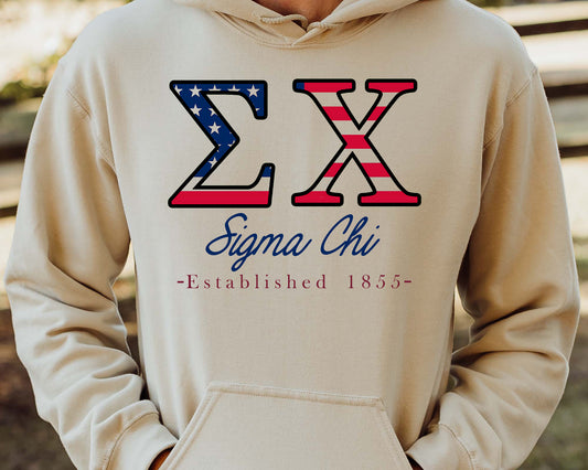 Sigma Chi American Flag Letters Fraternity Hoodie _ 1175g