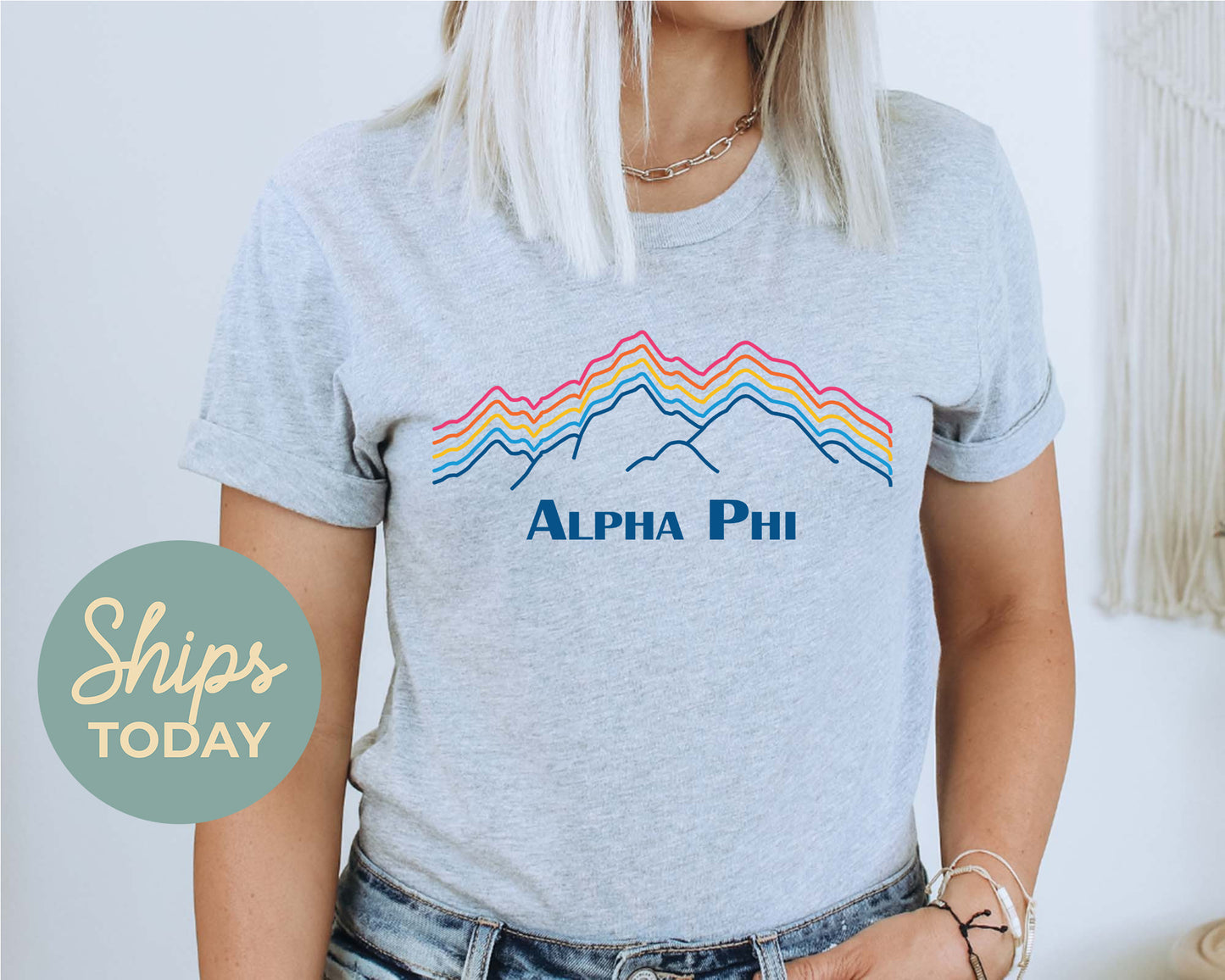 Alpha Phi Rainbow Mountains Sorority T-shirt _ 2634g