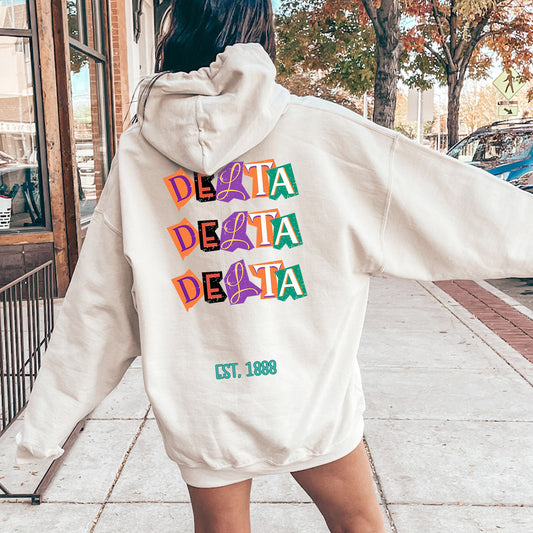 Delta Delta Delta Letter Cuts Sorority Hoodie _ 35897g