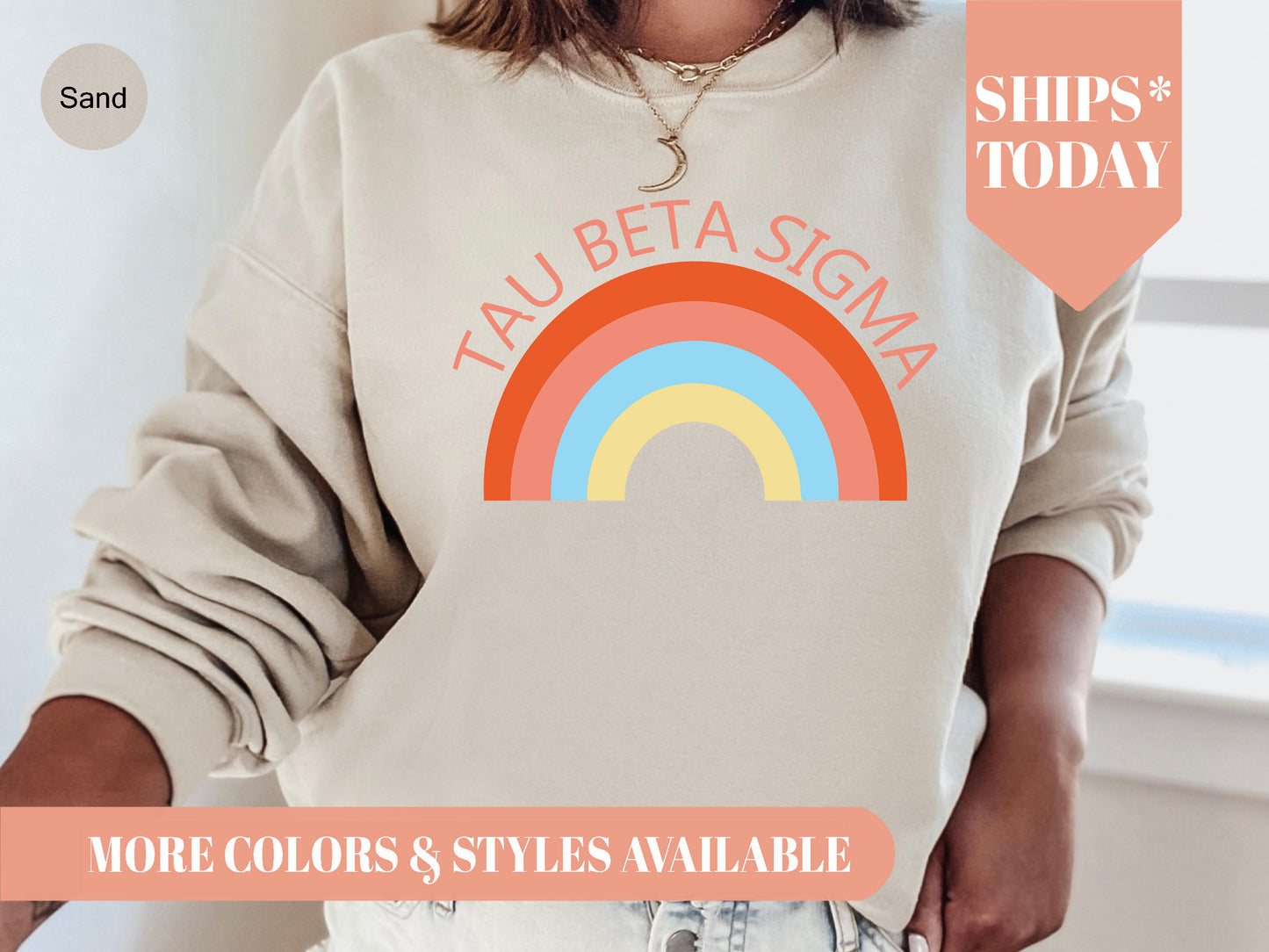 Tau Beta Sigma Colorful Rainbow Sorority Sweatshirt _ 3466g