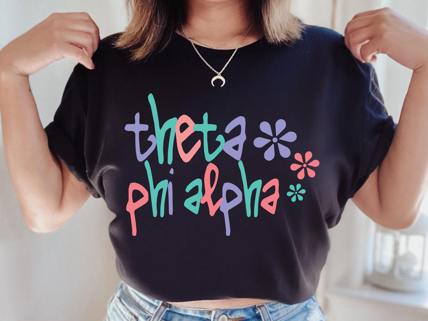 Theta Phi Alpha Colorful Floral Sorority T-shirt _ 2627g