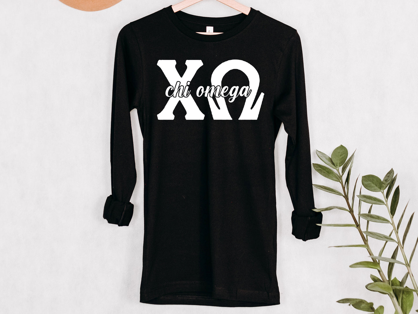 Chi Omega Sliced White Letters Sorority Long Sleeve T-shirt _ 2247g