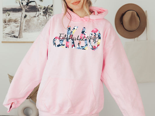 Alpha Kappa Delta Phi Floral Block Sorority Hoodie _ 3511g