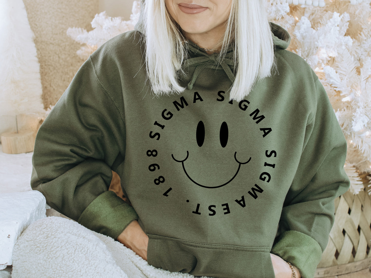 Sigma Sigma Sigma Smiley Face Halo Sorority Hoodie _ 2522g
