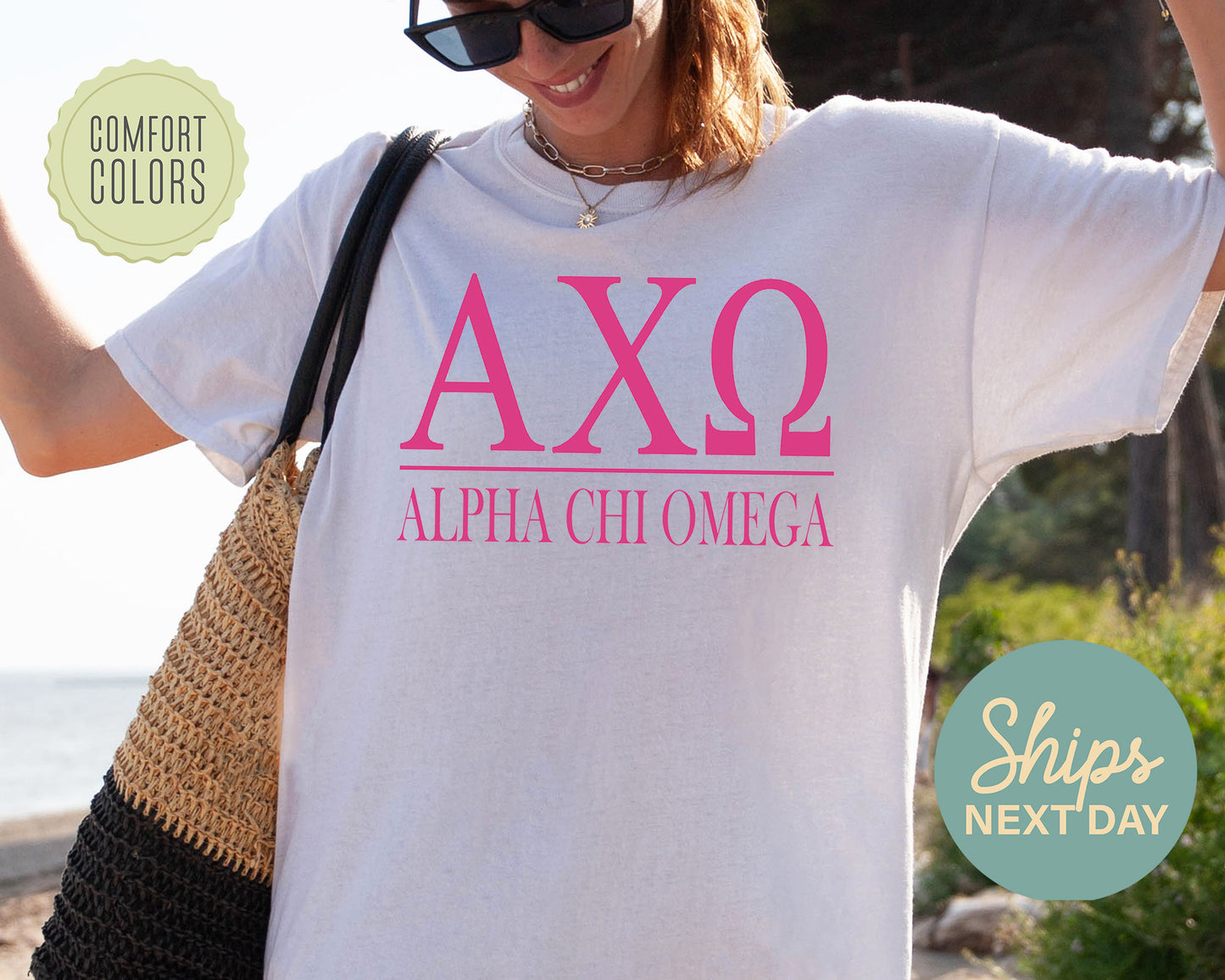 Alpha Chi Omega Loud Letters Comfort Colors Sorority T-shirt _ 466g