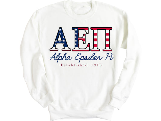 Alpha Epsilon Pi American Flag Letters Fraternity Sweatshirt _ 1155g