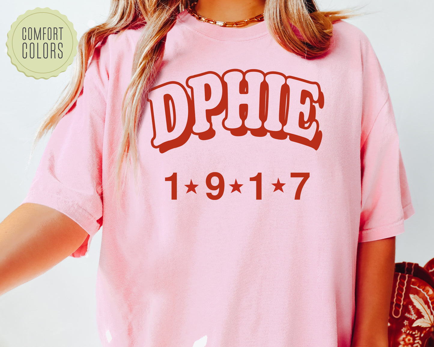Delta Phi Epsilon Red Arch Comfort Colors Sorority T-shirt _ 374g