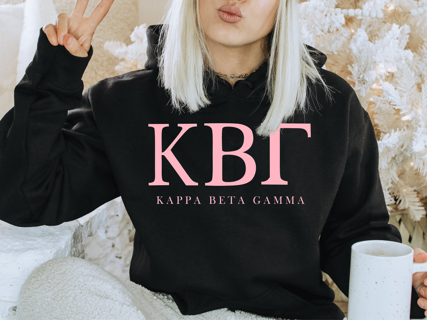 Kappa Beta Gamma Pink Letter Sorority Hoodie _ 3485g