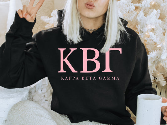 Kappa Beta Gamma Pink Letter Sorority Hoodie _ 3485g