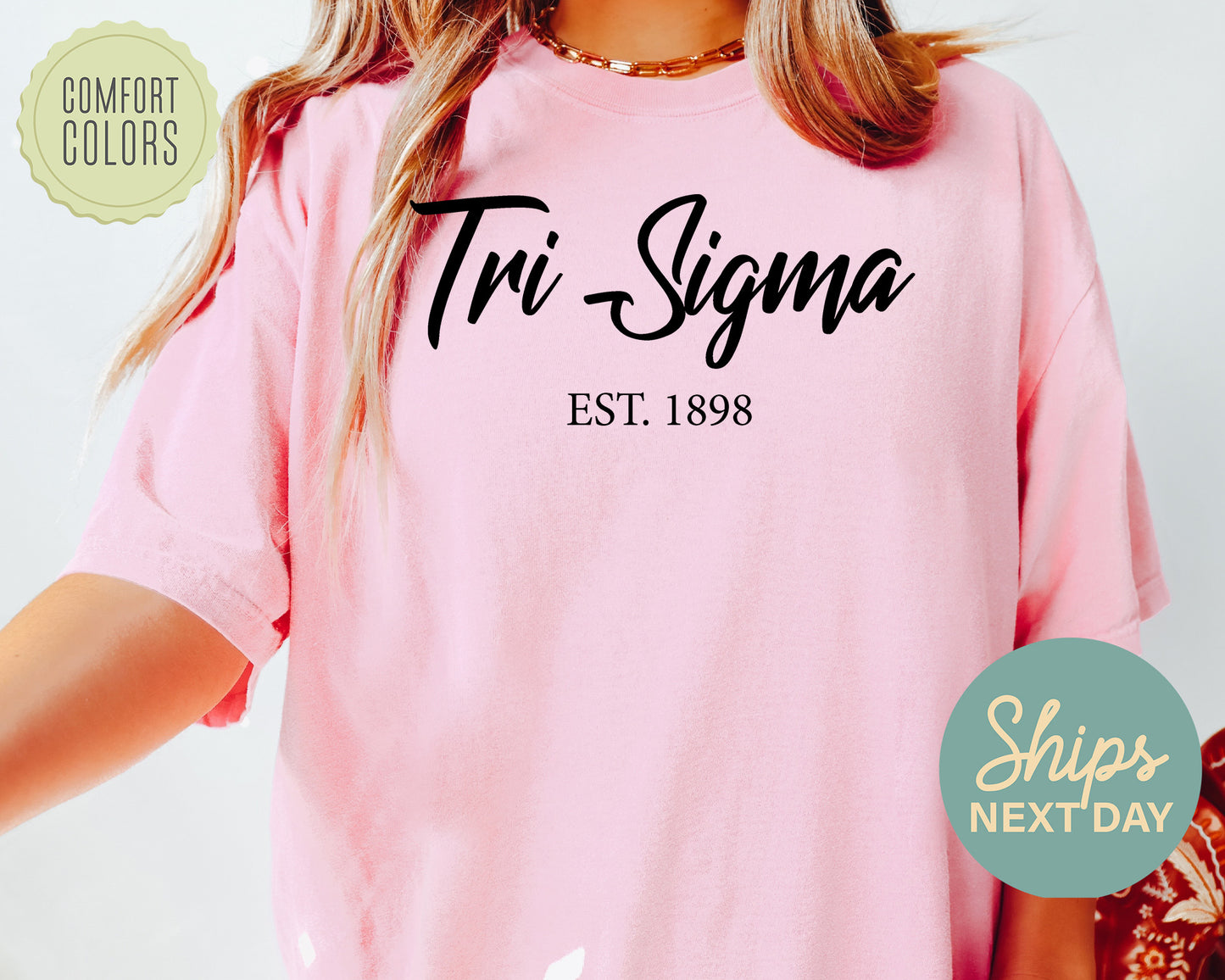 Sigma Sigma Sigma Black Flowy Comfort Colors Sorority T-shirt _ 100g
