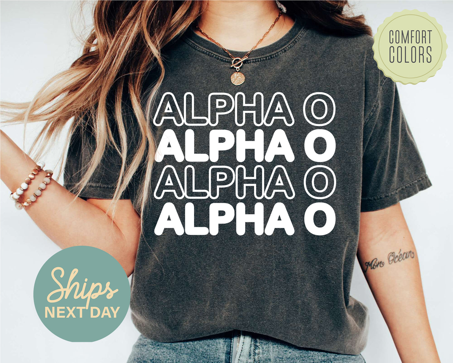 Alpha Omicron Pi Bold Bubble Letter Comfort Colors Sorority T-shirt _ 2216g