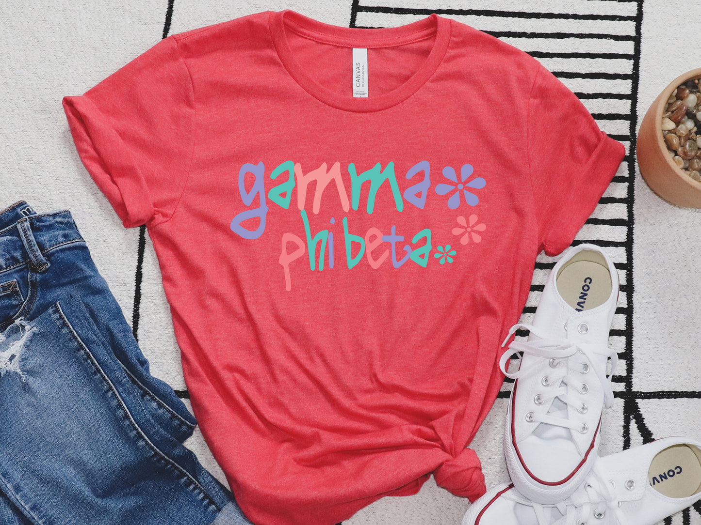 Gamma Phi Beta Colorful Floral Sorority T-shirt _ 2617g