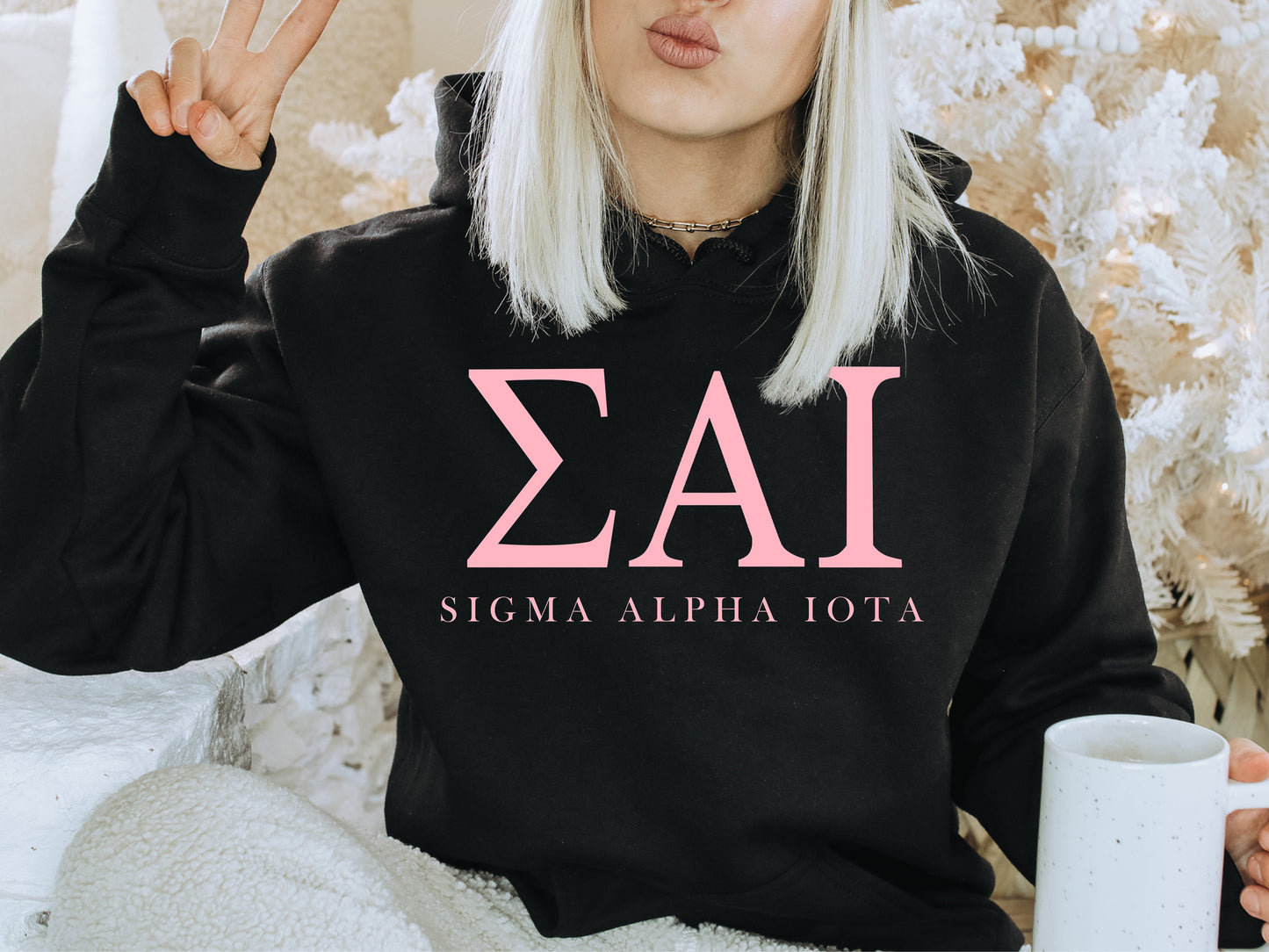 Sigma Alpha Iota Pink Letter Sorority Hoodie _ 3492g