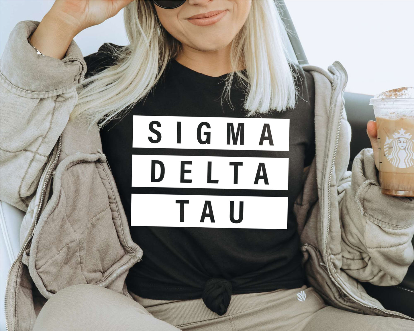 Sigma Delta Tau Faded White Box Sorority T-shirt _ 3354g