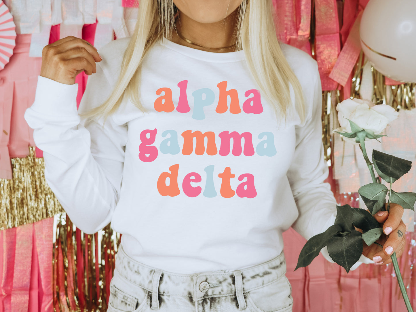 Alpha Gamma Delta Vividly Vibrant Sorority Long Sleeve T-shirt _ 3152g