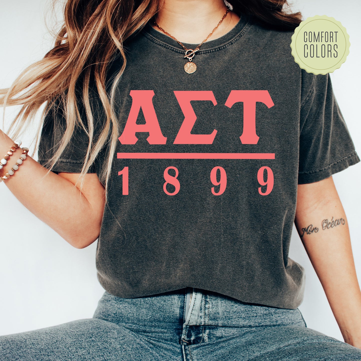 Alpha Sigma Tau Monochromatic Comfort Colors Sorority T-shirt _ 30850g