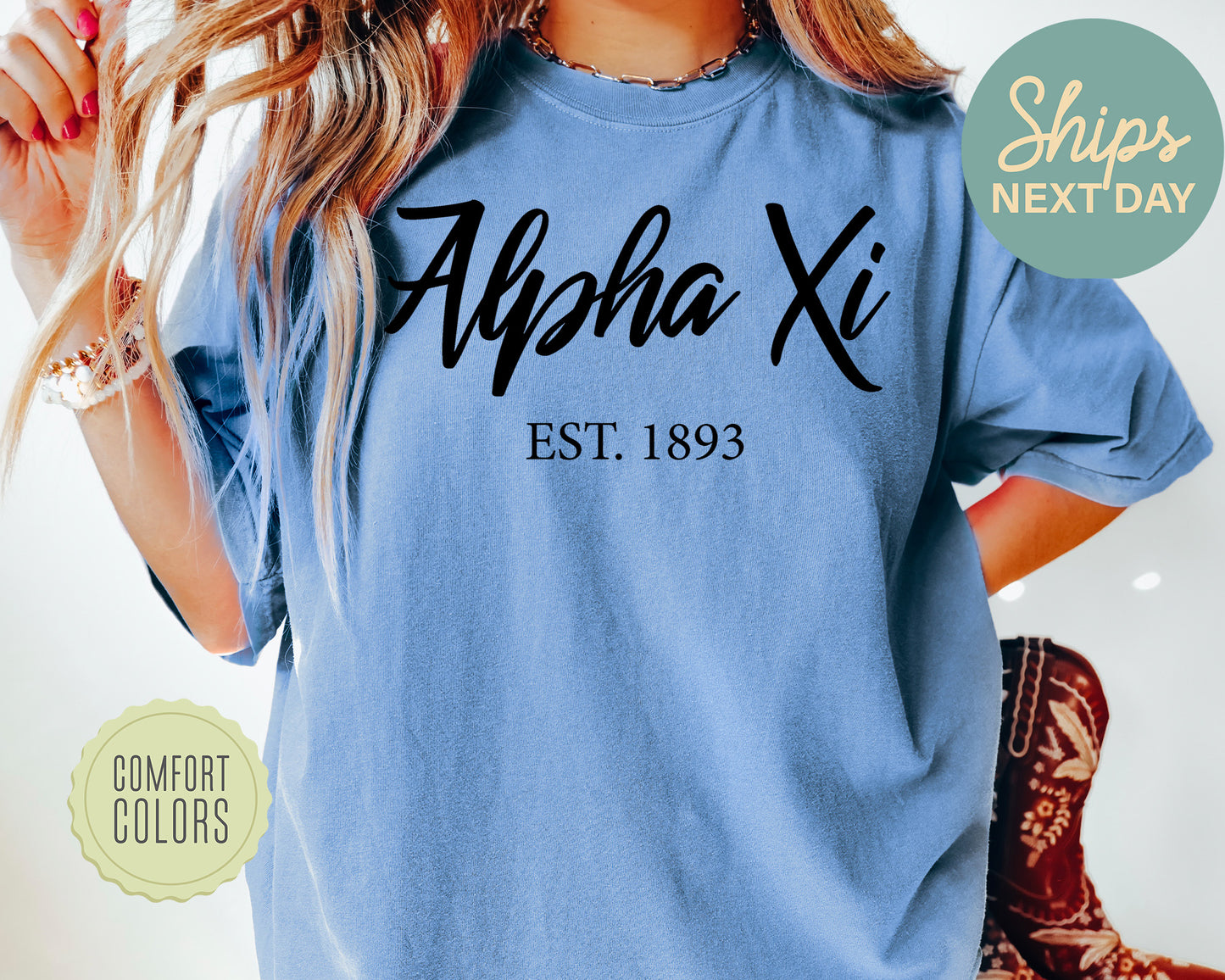 Alpha Xi Delta Black Flowy Comfort Colors Sorority T-shirt _ 85g