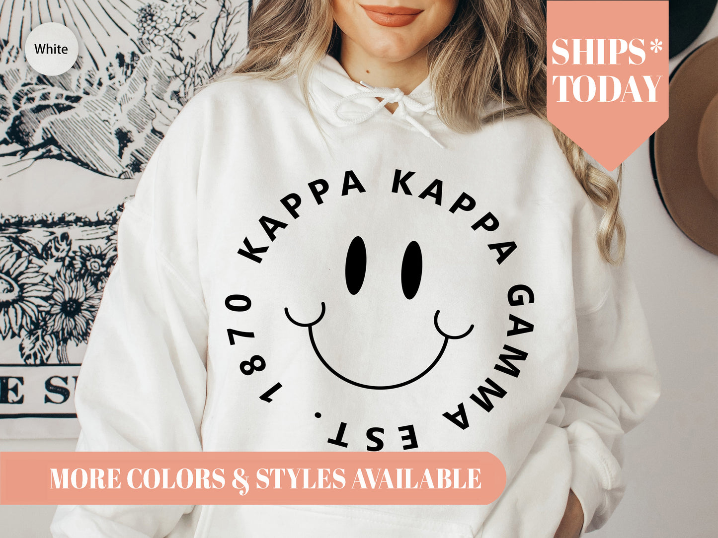 Kappa Kappa Gamma Smiley Face Halo Sorority Hoodie _ 2516g