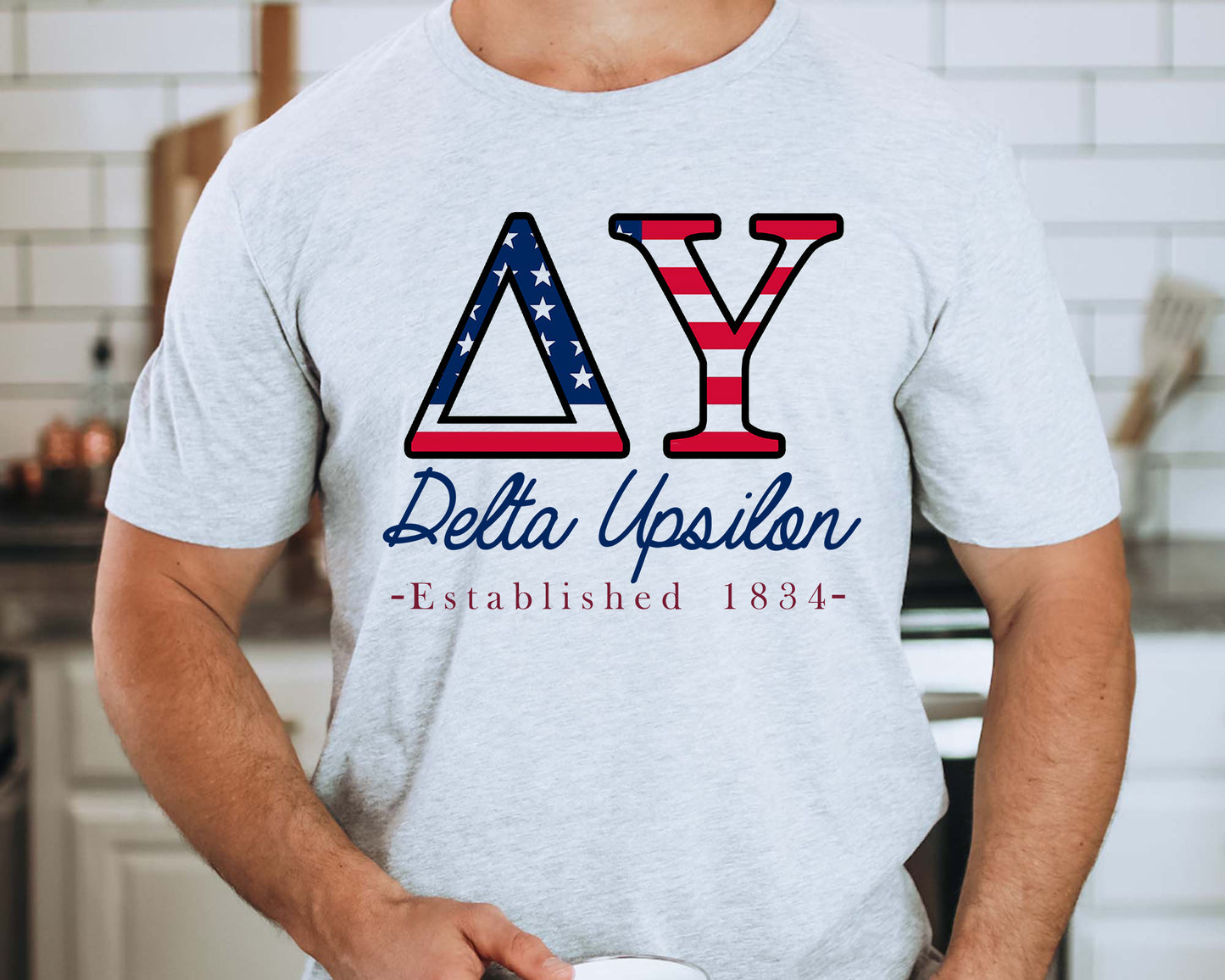 Delta Upsilon American Flag Letters Fraternity T-shirt _ 1164g