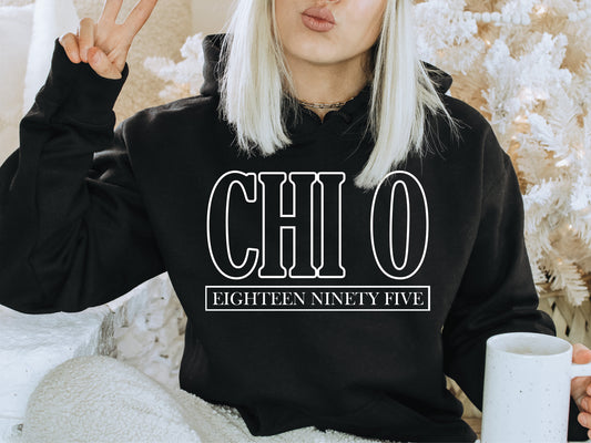 Chi Omega Stencil Stacked Sorority Hoodie _ 2143g