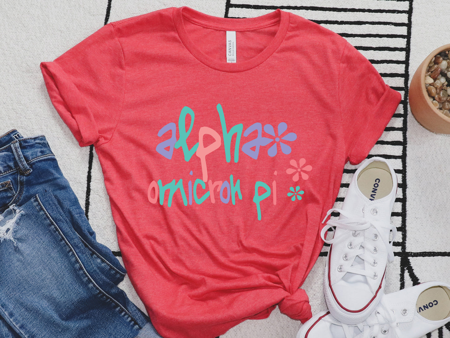 Alpha Omicron Pi Colorful Floral Sorority T-shirt _ 2607g