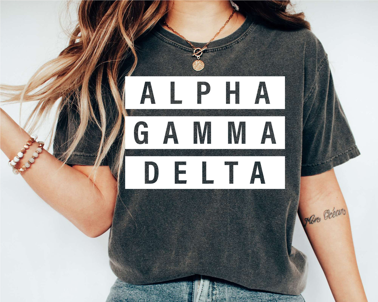 Alpha Gamma Delta Faded White Box Sorority T-shirt _ 3336g