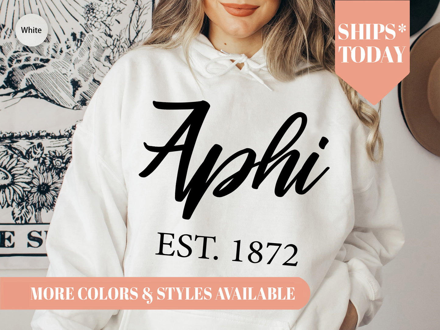 Alpha Phi Black Flowy Sorority Hoodie _ 82g