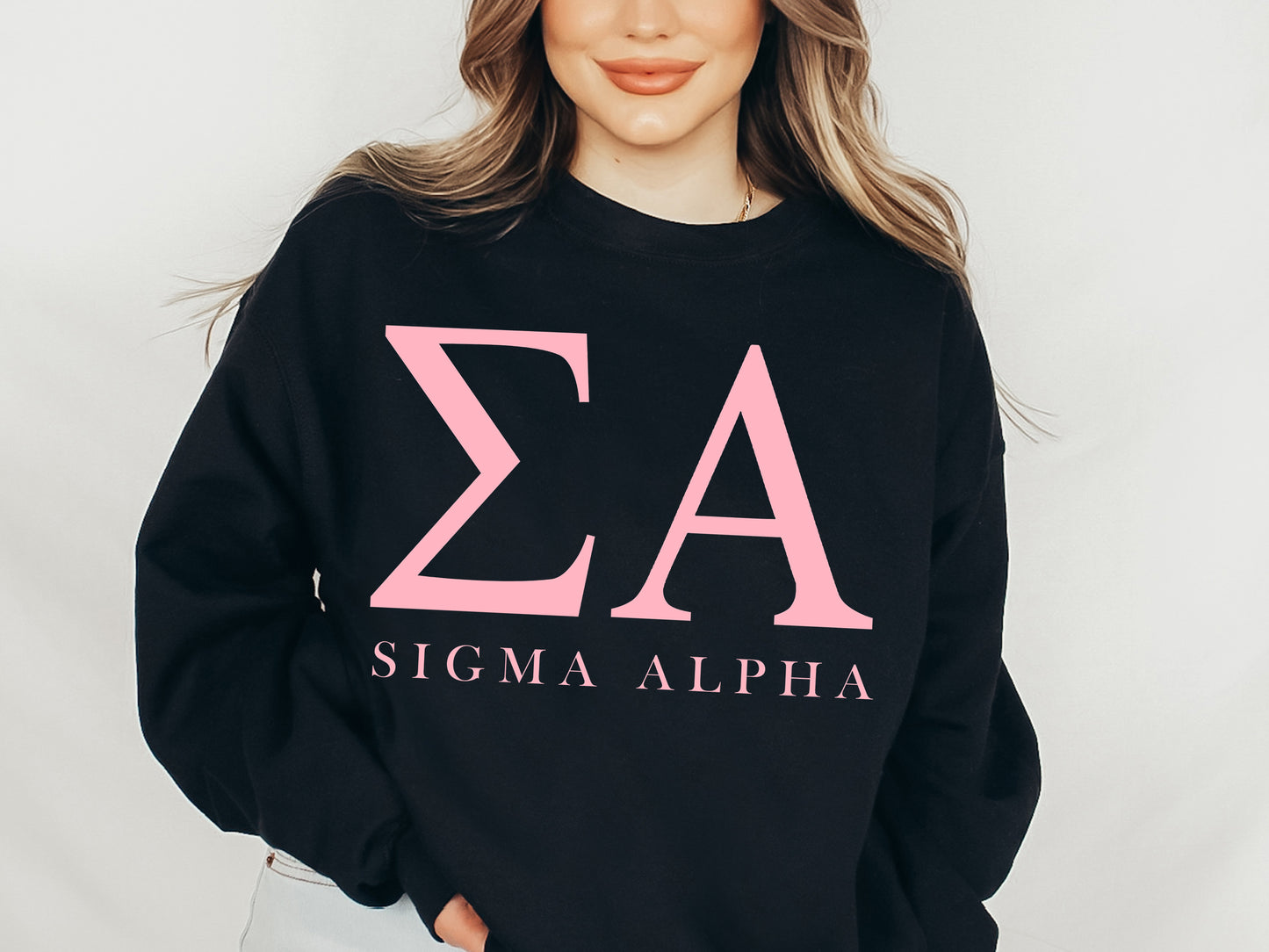 Sigma Alpha Pink Letter Sorority Sweatshirt _ 3491g