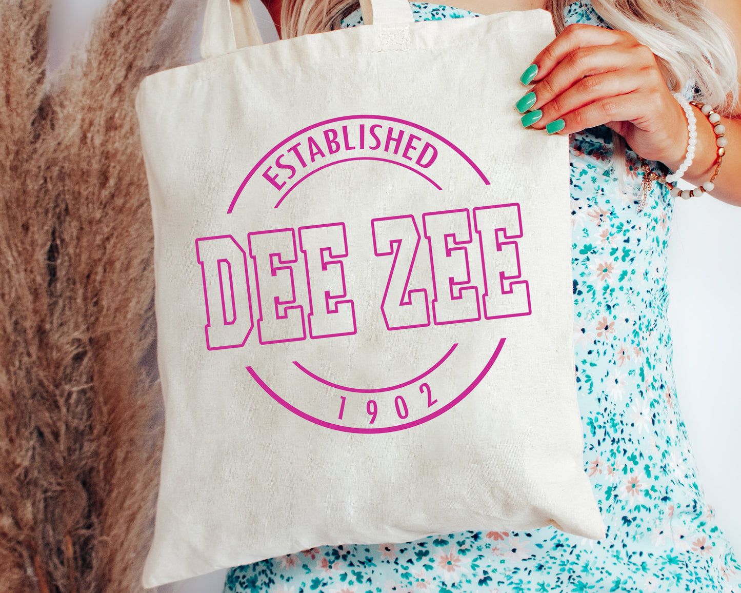 Delta Zeta Pink Stamp Sorority Tote Bag _ 34450g