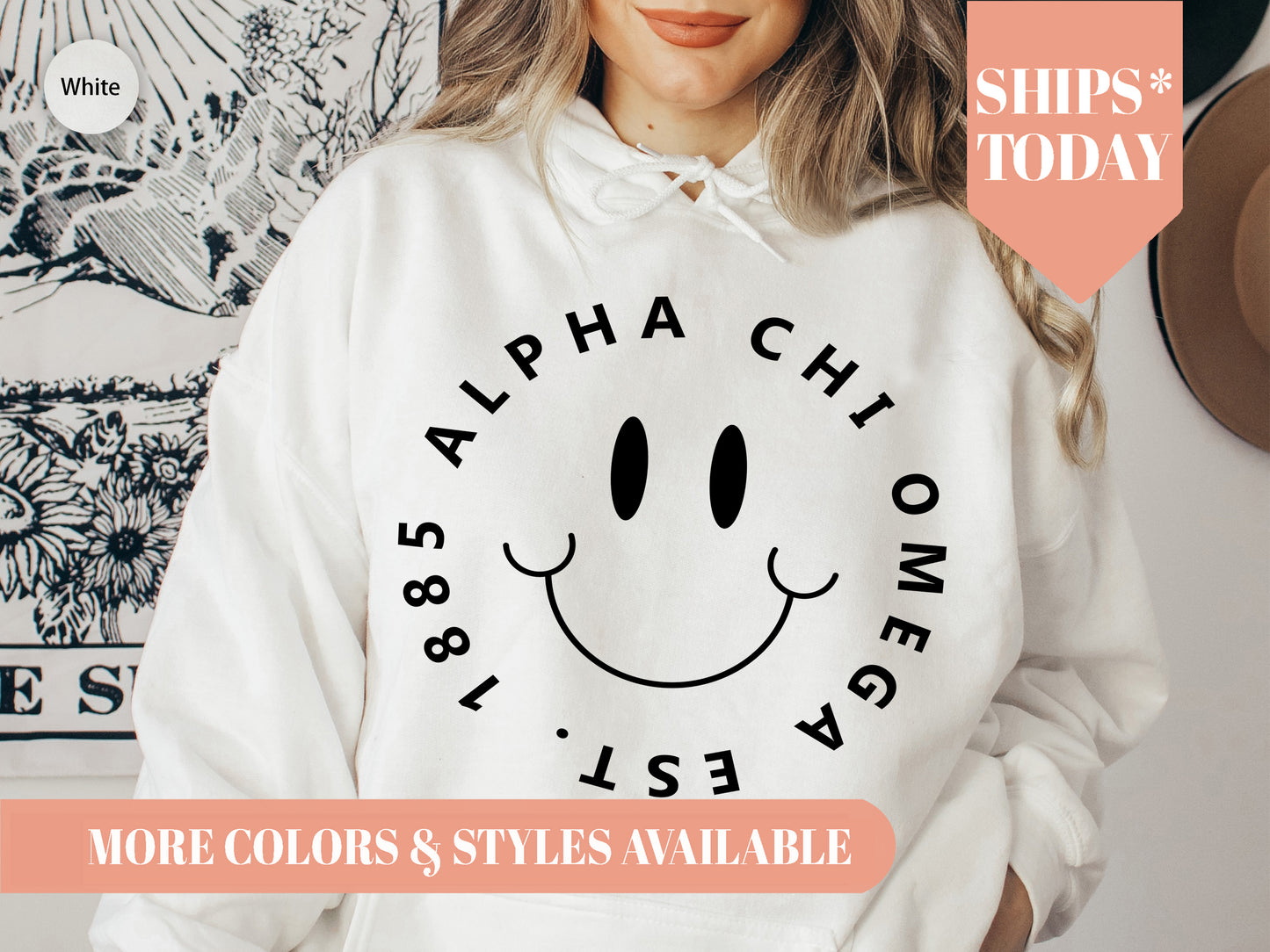 Alpha Chi Omega Smiley Face Halo Sorority Hoodie _ 2499g
